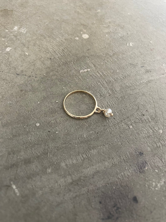 Gold Mini Pearl Drop Ring