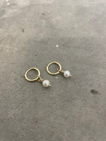Gold Pearl Hugger Hoops