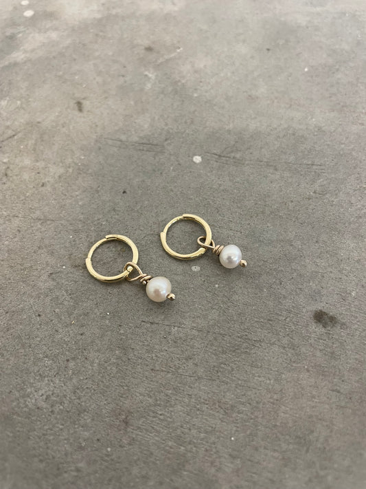 Gold Pearl Hugger Hoops