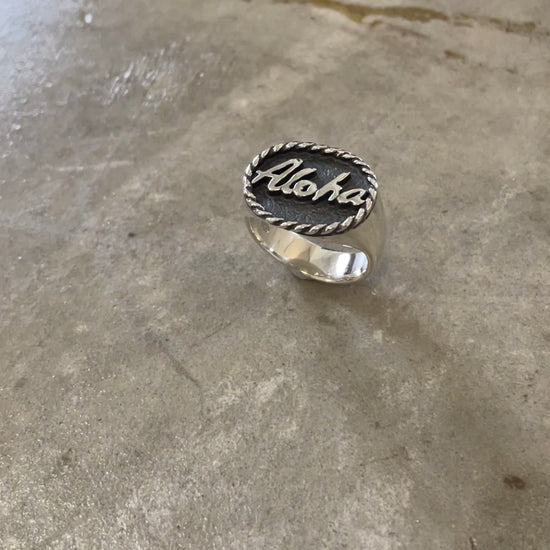ALOHA Signet Ring Silver Mens