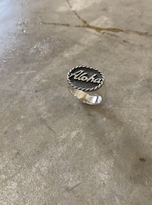 ALOHA Signet Ring Silver Mens
