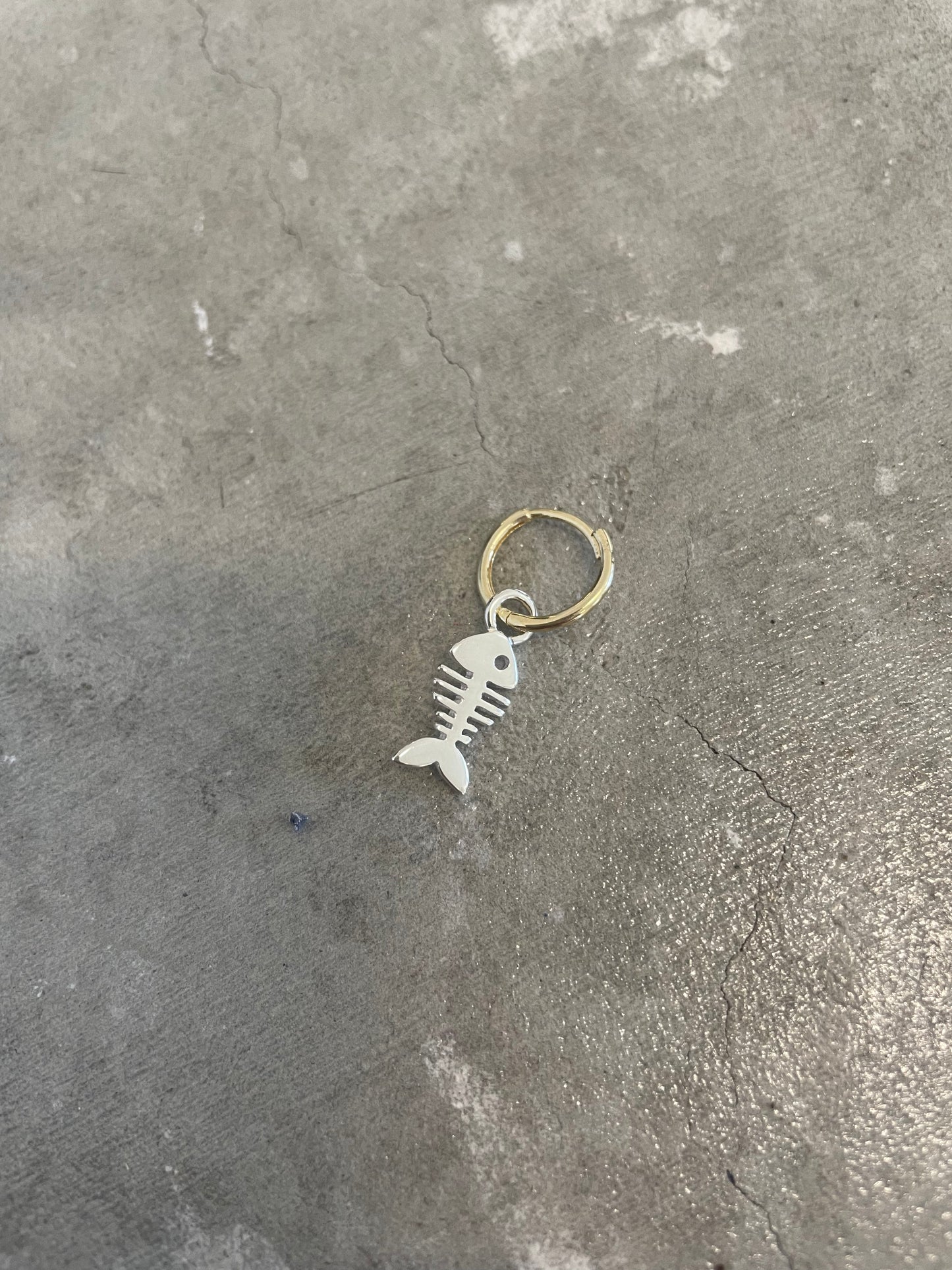 Fish Skeleton Charm and Gold Hoop