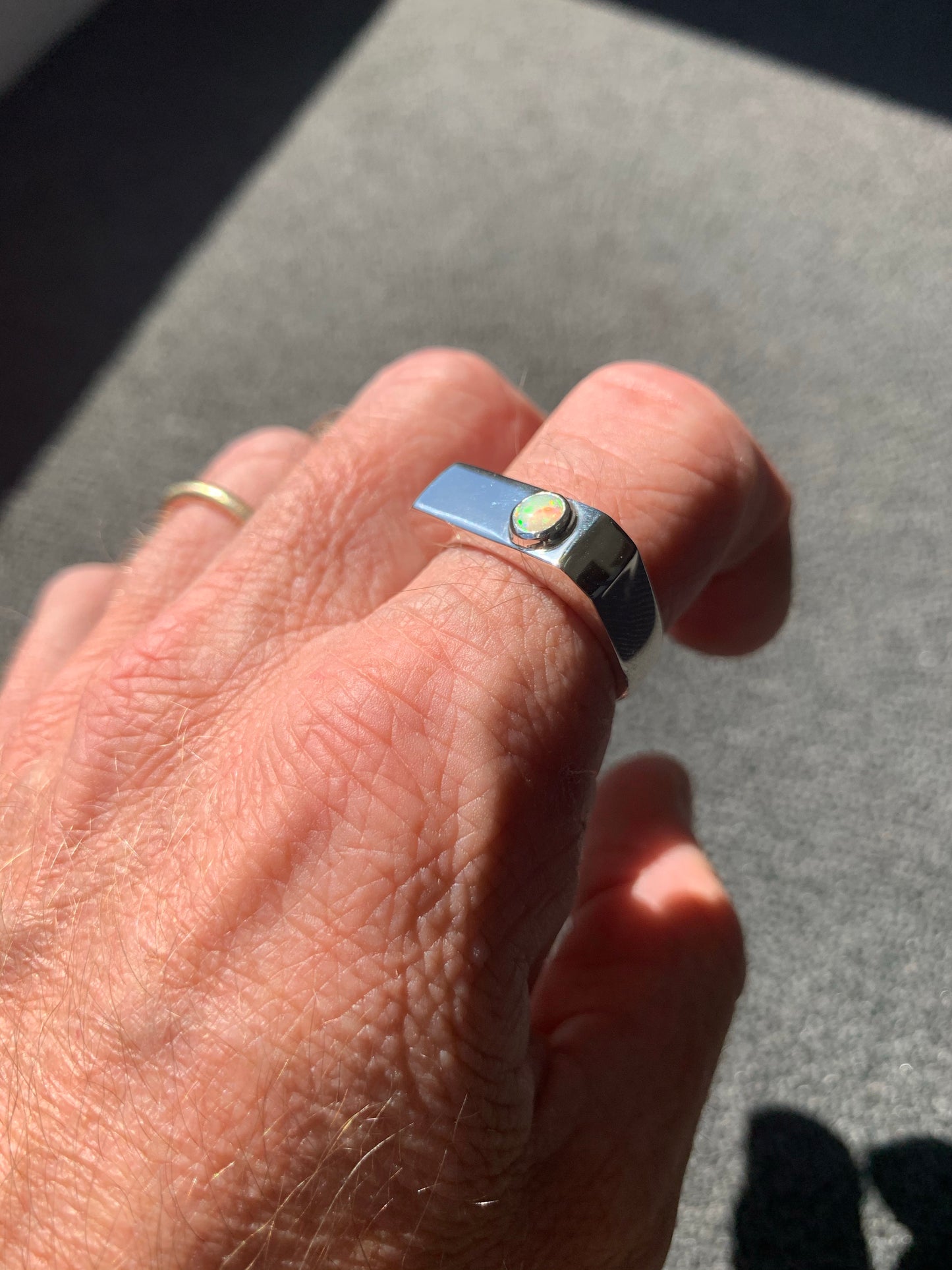Opal Bezel Set Flat Top Band