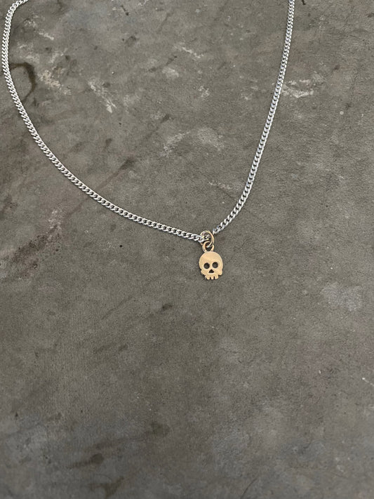 Gold Skull Pendant and Silver Chain