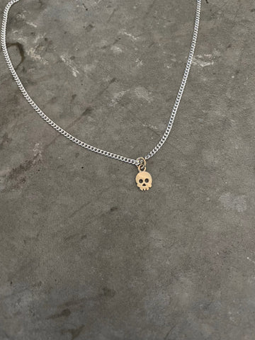 Gold Skull Pendant and Silver Chain