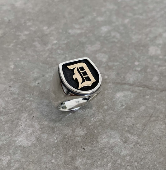 Two Tone Single Initial Signet Ring