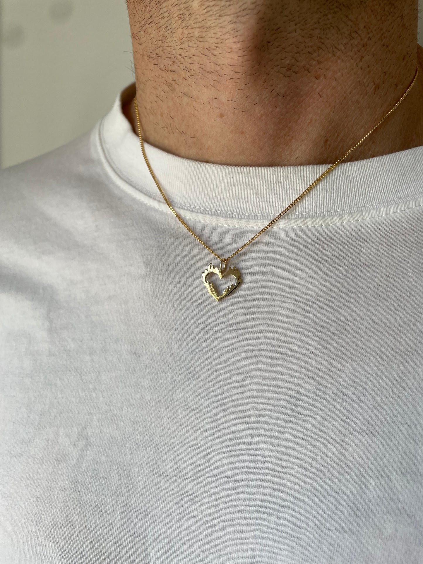 Gold Flaming Heart Necklace