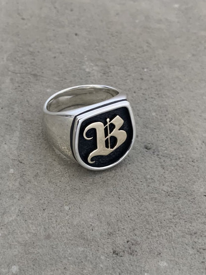 Two Tone Single Initial Signet Ring