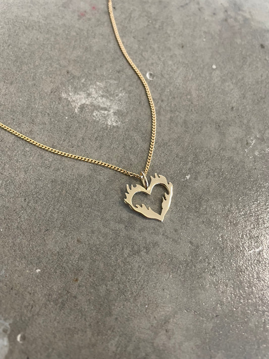 Gold Flaming Heart Necklace