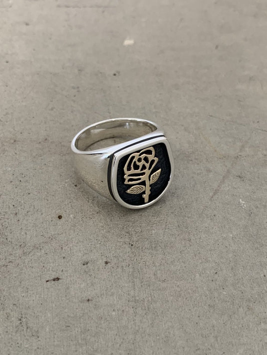 Two Tone Sacred Rose Signet Ring