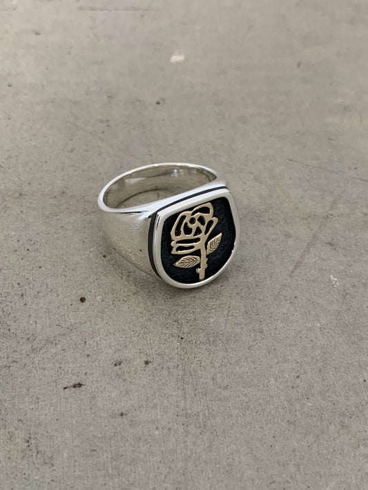 Two Tone Sacred Rose Signet Ring