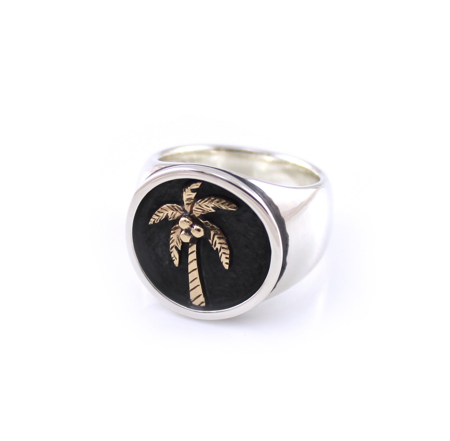Two Tone Palm Tree Signet Ring